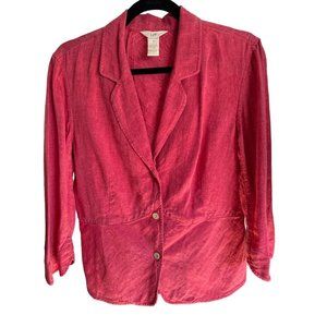 J. Jill size 10 100% linen dark pink 3 button princess seams blazer